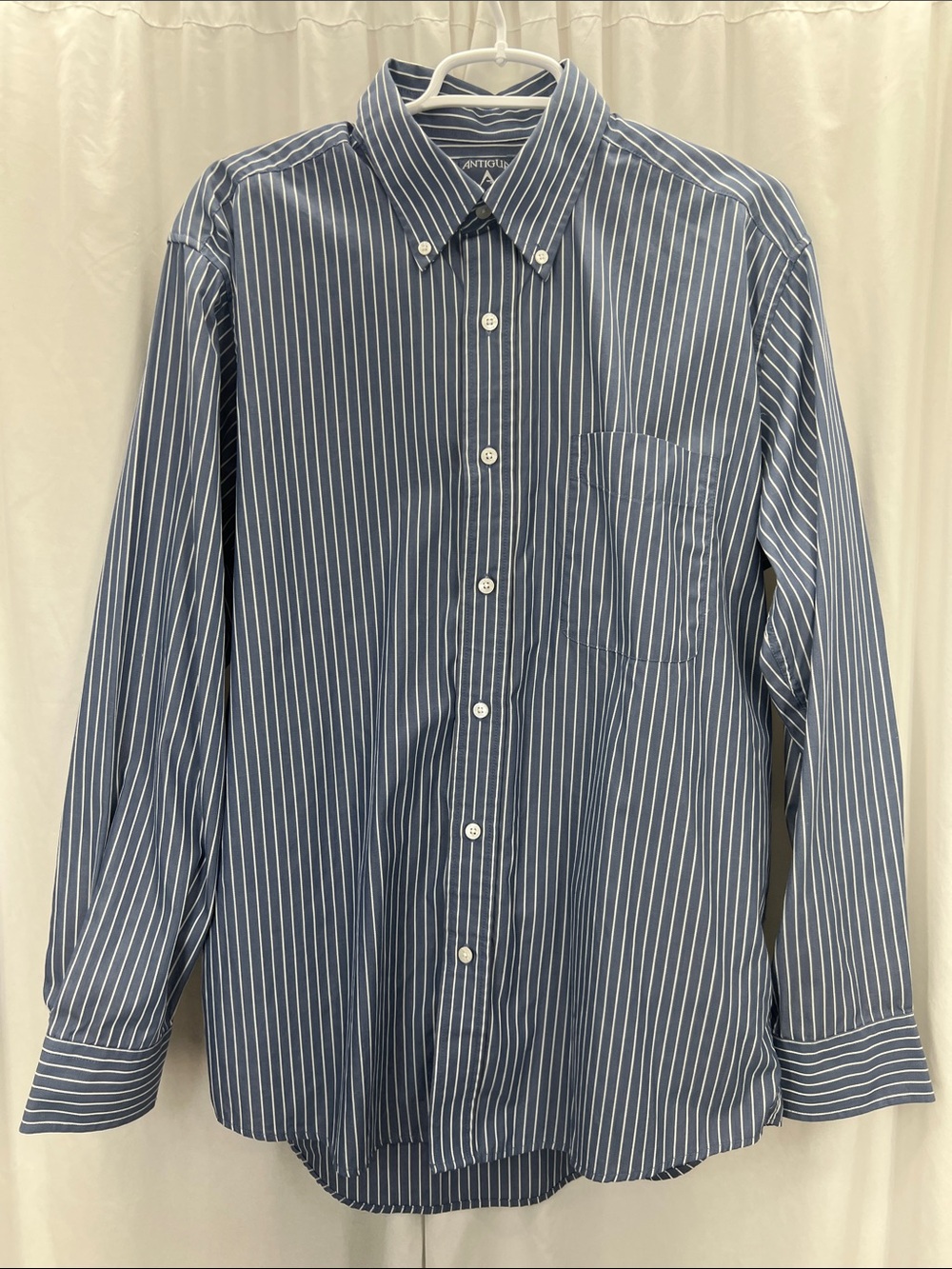 Antigua Slate Blue Vertical Stripe Button-Down Long Sleeve Men’s M Shirt Pocket